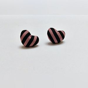 Pink Striped Fabric Heart Earrings